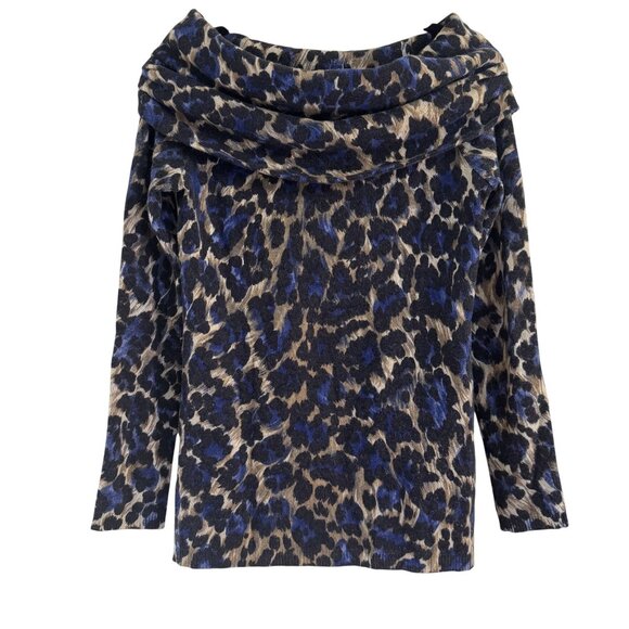 Blumarine Women's Multicolor Wool Animal Print Off Shoulder Long Sleeve Top 6 - Picture 2 of 9